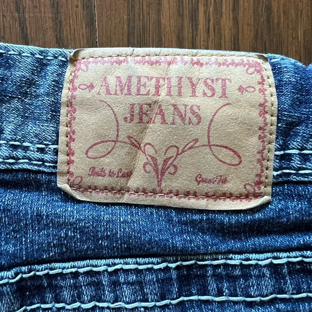 Amethyst Jeans capris Blue women’s size 5 Denim embellished pockets sequin 28x16 - Picture 3 of 13